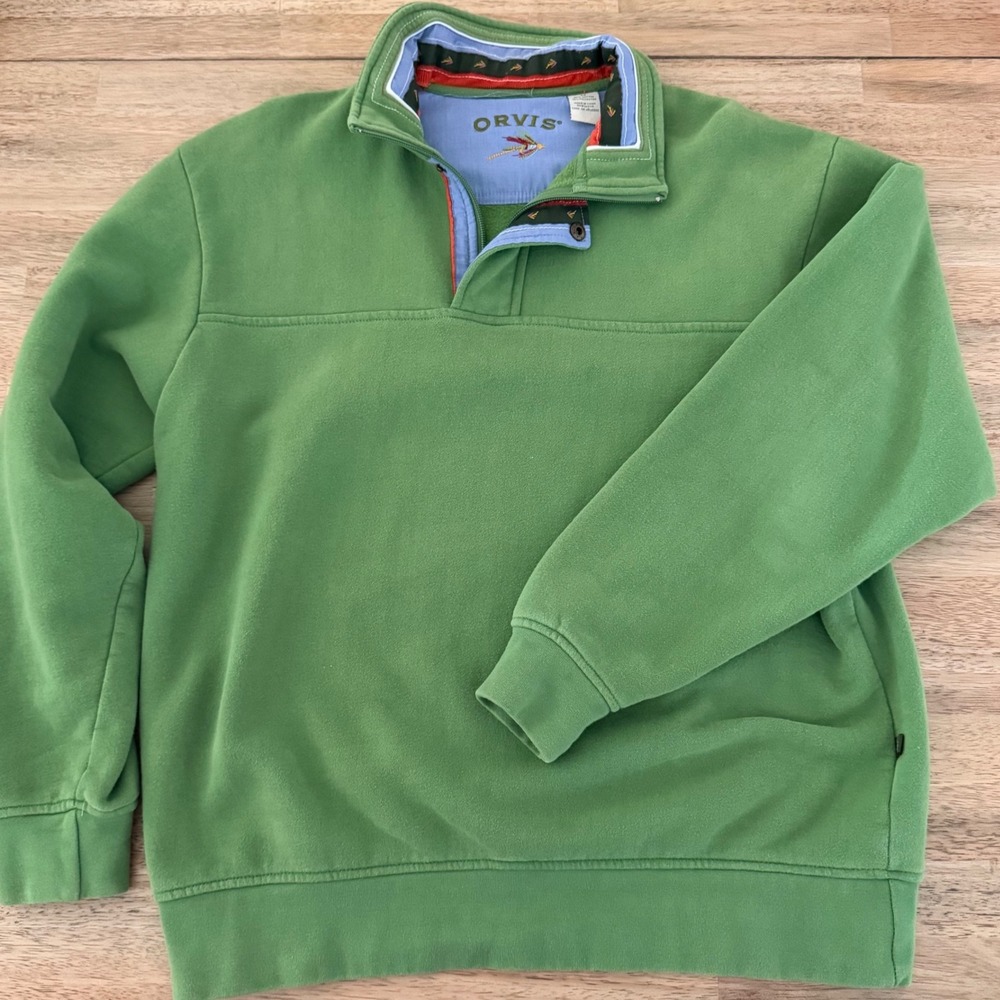Orvis Mens Green Quarter Zip Fleece Pullover Sweatshirt Size M Fly Fishing Trim